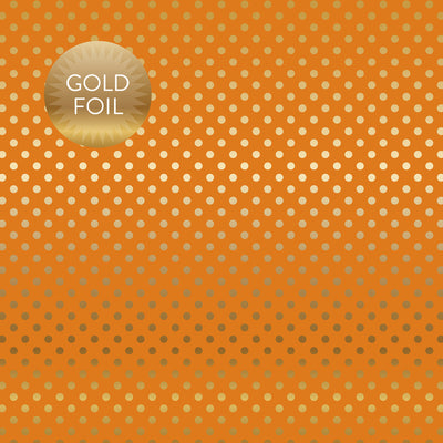 AUTUMN ORANGE GOLD FOIL DOT - Dots & Stripes 12x12 Cardstock Echo Park