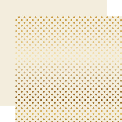 Gold foil dots on ivory 12x12 cardstock, plain ivory reverse, from Dots & Stripes Collection by Echo Park Paper.