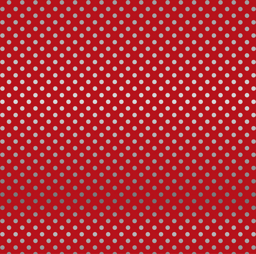 DARK RED SILVER FOIL DOT - Dots & Stripes 12x12 Cardstock Echo Park