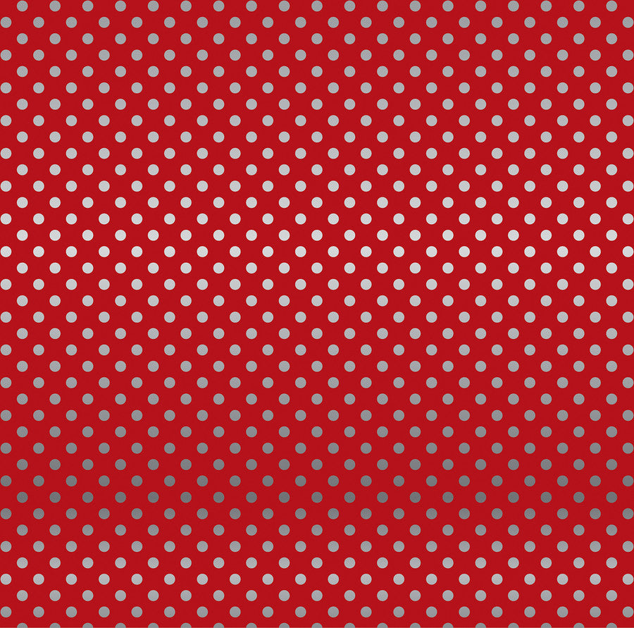 DARK RED SILVER FOIL DOT - Dots & Stripes 12x12 Cardstock Echo Park