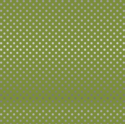 OLIVE GREEN SILVER FOIL DOT - Dots & Stripes 12x12 Cardstock Echo Park