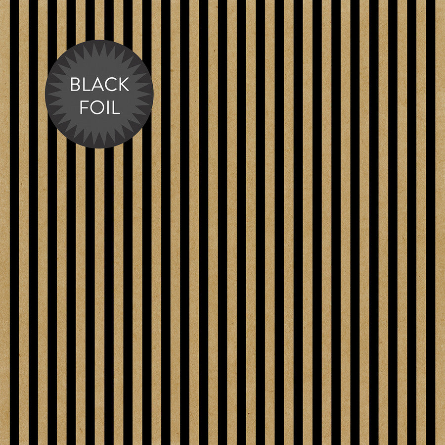 BLACK FOIL STRIPE - KRAFT - Dots & Stripes 12x12 Cardstock