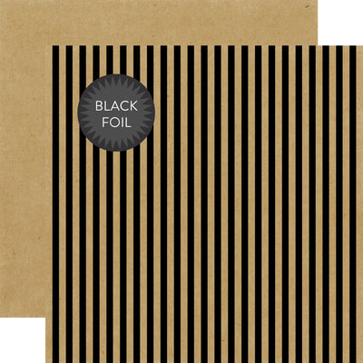 Black foil stripes on Kraft 12x12 cardstock, plain Kraft reverse. From Dots & Stripes Collection by Echo Park Paper.