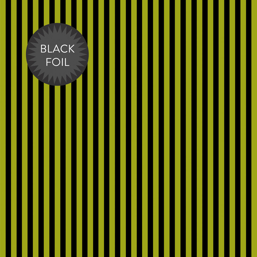 BLACK FOIL STRIPE - GREEN - Dots & Stripes 12x12 Cardstock
