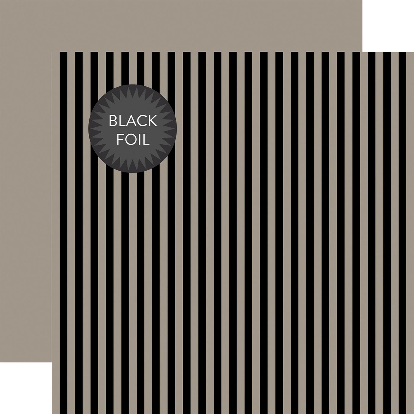 Black foil stripes on gray 12x12 cardstock, plain green reverse. From Dots & Stripes Collection by Echo Park Paper.