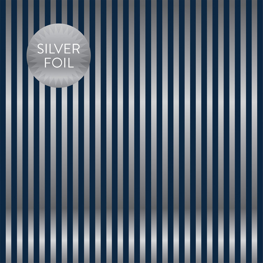 SILVER FOIL STRIPE - DARK BLUE - Dots & Stripes 12x12 Cardstock