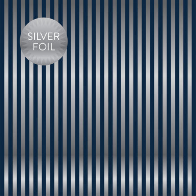 SILVER FOIL STRIPE - DARK BLUE - Dots & Stripes 12x12 Cardstock