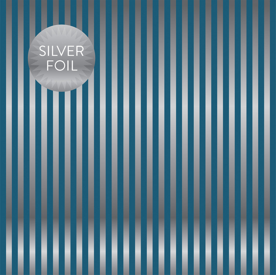 MEDIUM BLUE SILVER FOIL STRIPE  - Dots & Stripes 12x12 Cardstock