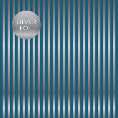 MEDIUM BLUE SILVER FOIL STRIPE  - Dots & Stripes 12x12 Cardstock