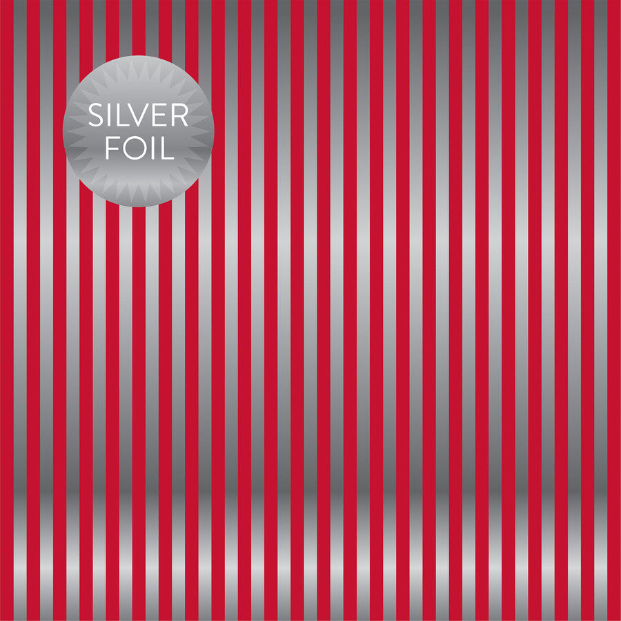 SILVER FOIL STRIPE - CRANBERRY - Dots & Stripes 12x12 Cardstock