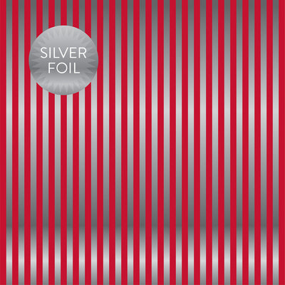 SILVER FOIL STRIPE - CRANBERRY - Dots & Stripes 12x12 Cardstock