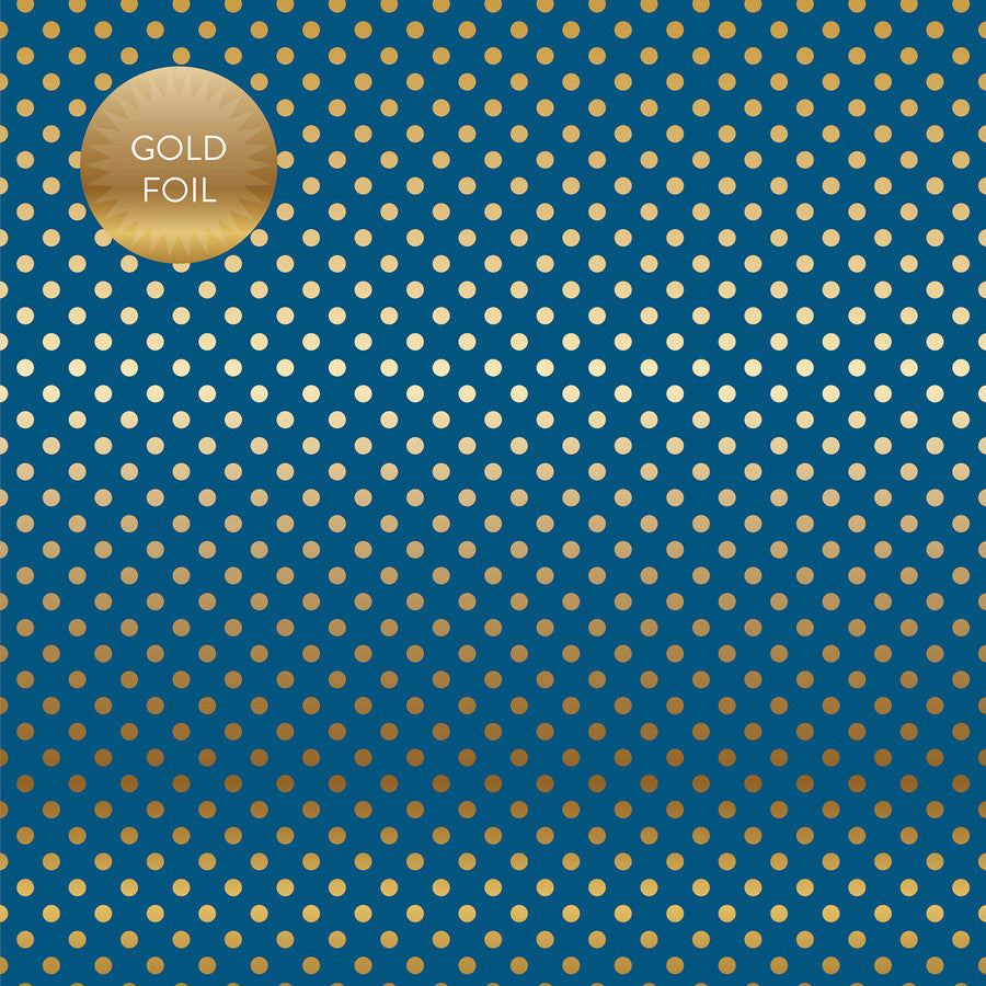 BLUEJAY GOLD FOIL DOT - Dots & Stripes 12x12 Cardstock Echo Park