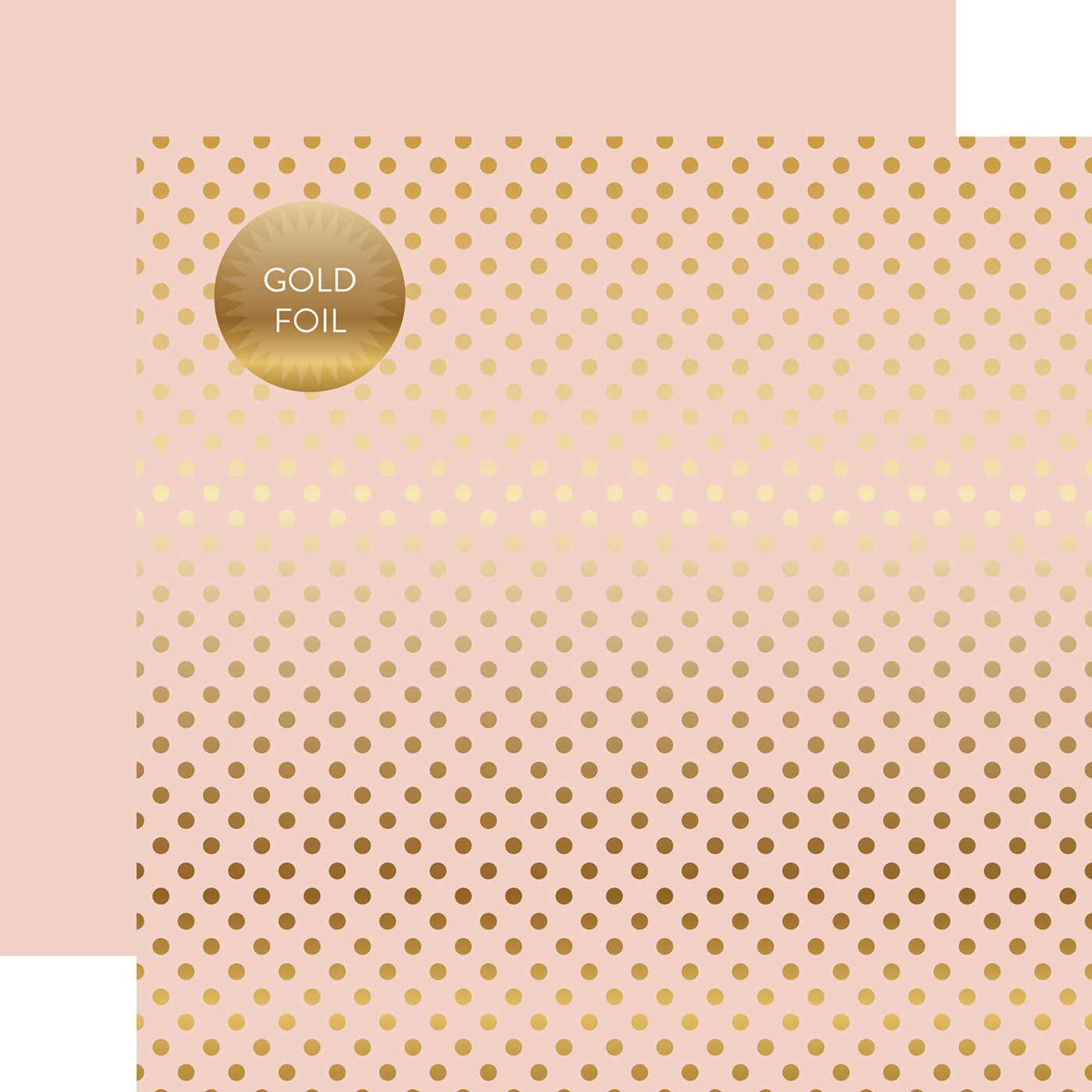 Gold foil dots on pink 12x12 cardstock, plain pink reverse, from Dots & Stripes Collection by Echo Park Paper.
