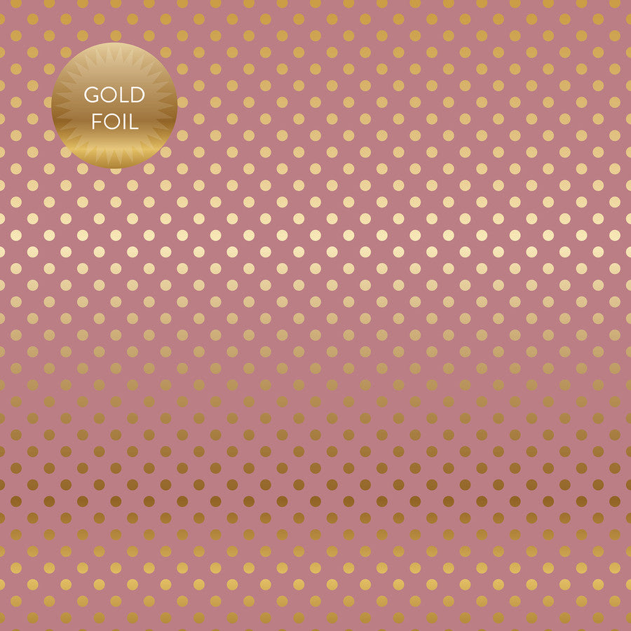 MAUVE GOLD FOIL DOT - Dots & Stripes 12x12 Cardstock Echo Park