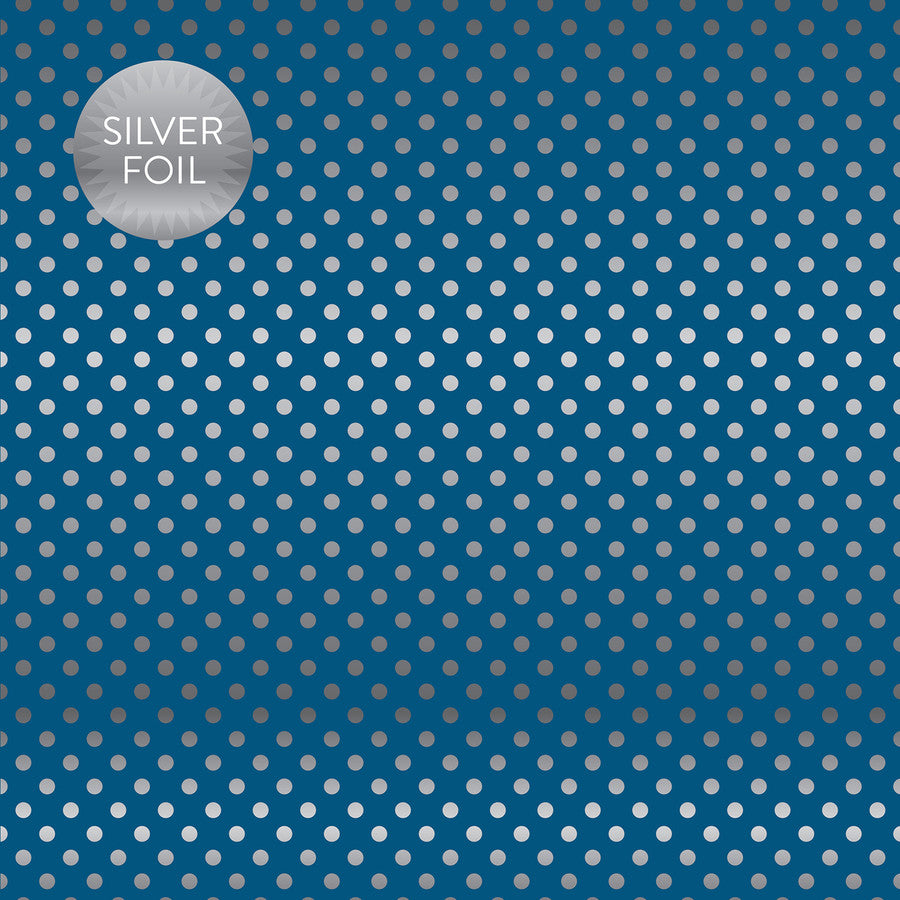 BLUEJAY SILVER FOIL DOT - Dots & Stripes 12x12 Cardstock Echo Park