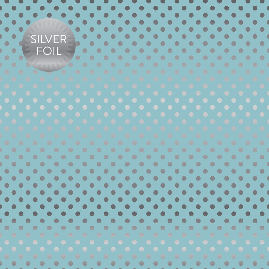 BLUEBELL SILVER FOIL DOT - Dots & Stripes 12x12 Cardstock Echo Park