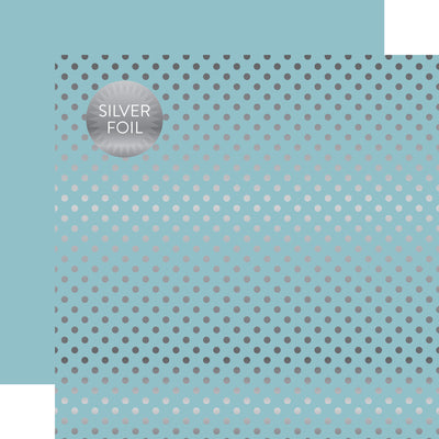 BLUEBELL SILVER FOIL DOT - Dots & Stripes 12x12 Cardstock Echo Park