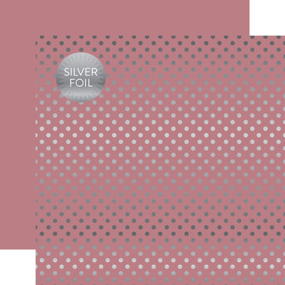 MAUVE SILVER FOIL DOT - Dots & Stripes 12x12 Cardstock Echo Park