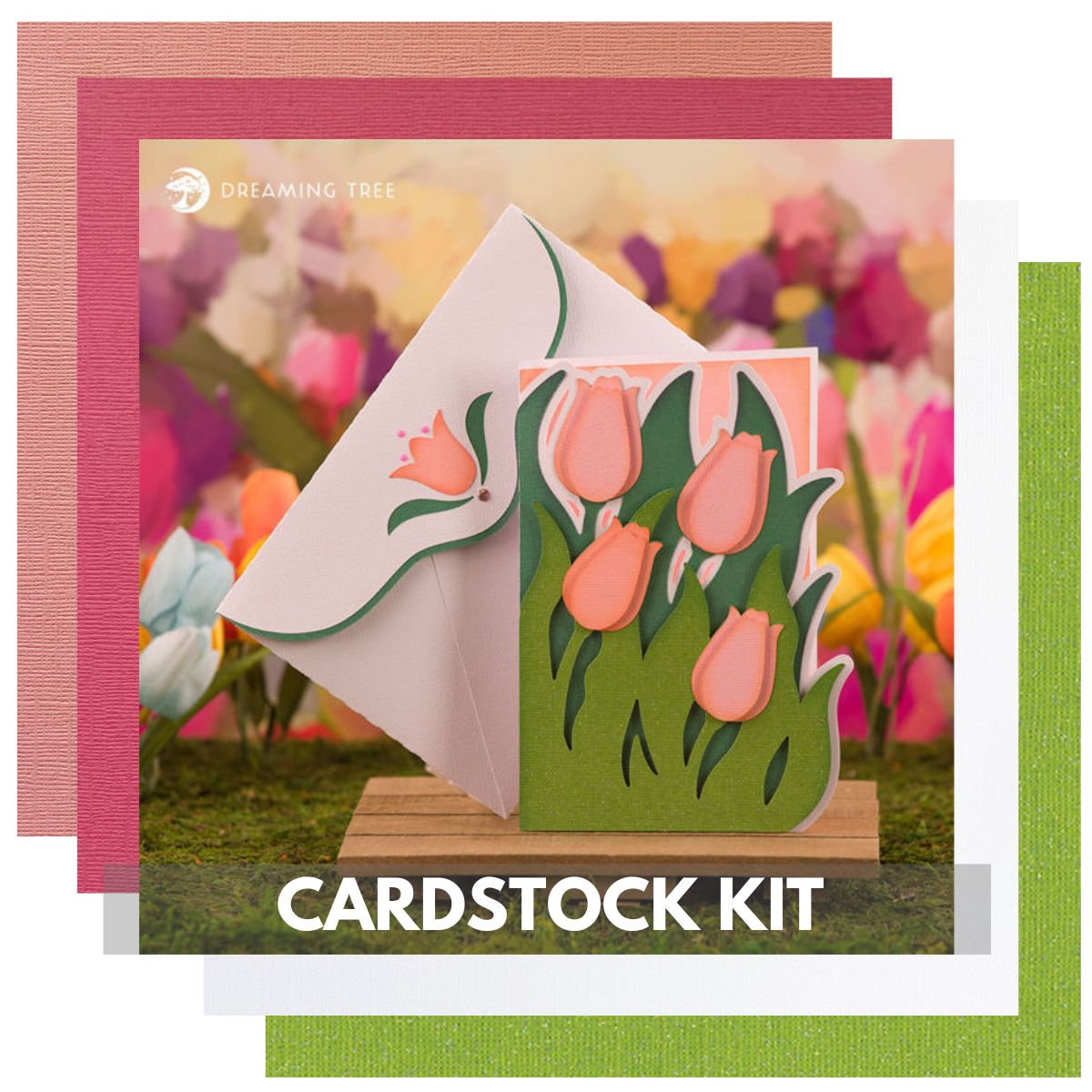 handmade spring card with tulips featuring dreamig tree SVG files