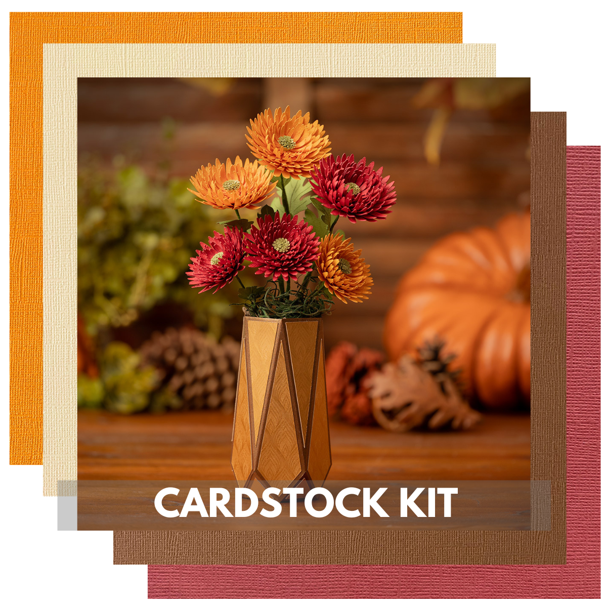 Autumn Blooms Cardstock Kit | Autumn paper bouquet with vase