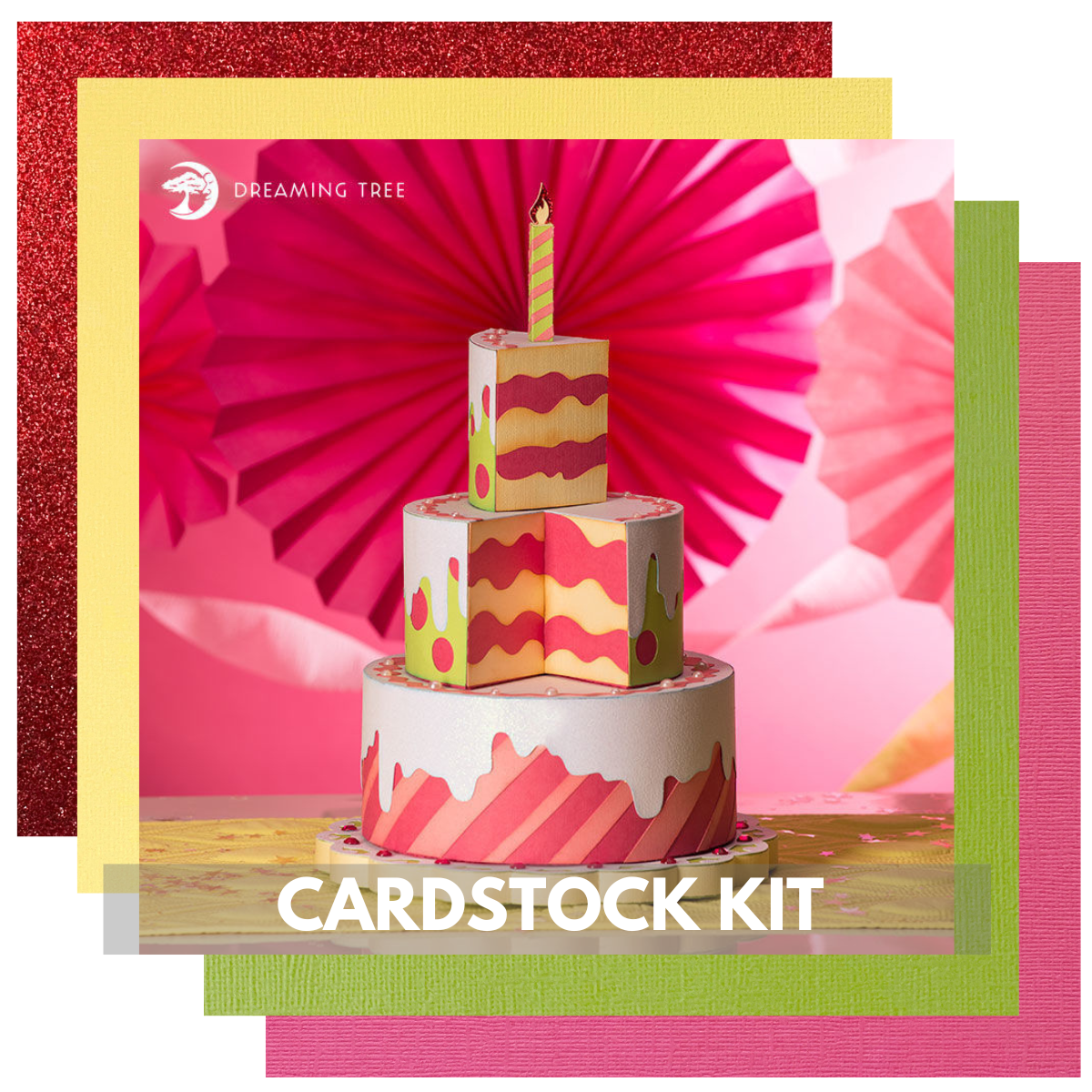 Cardstock kit for paper birthday cake boxes - a Dreaming Tree paper craft kit