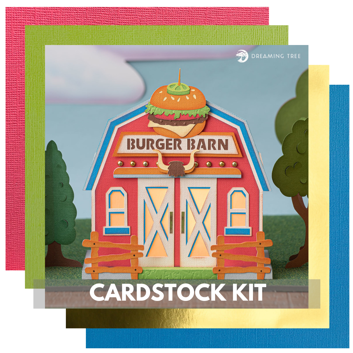 Dreaming Tree Burger Barn Cardstock Kit : dimensional burger shop paper sculpture