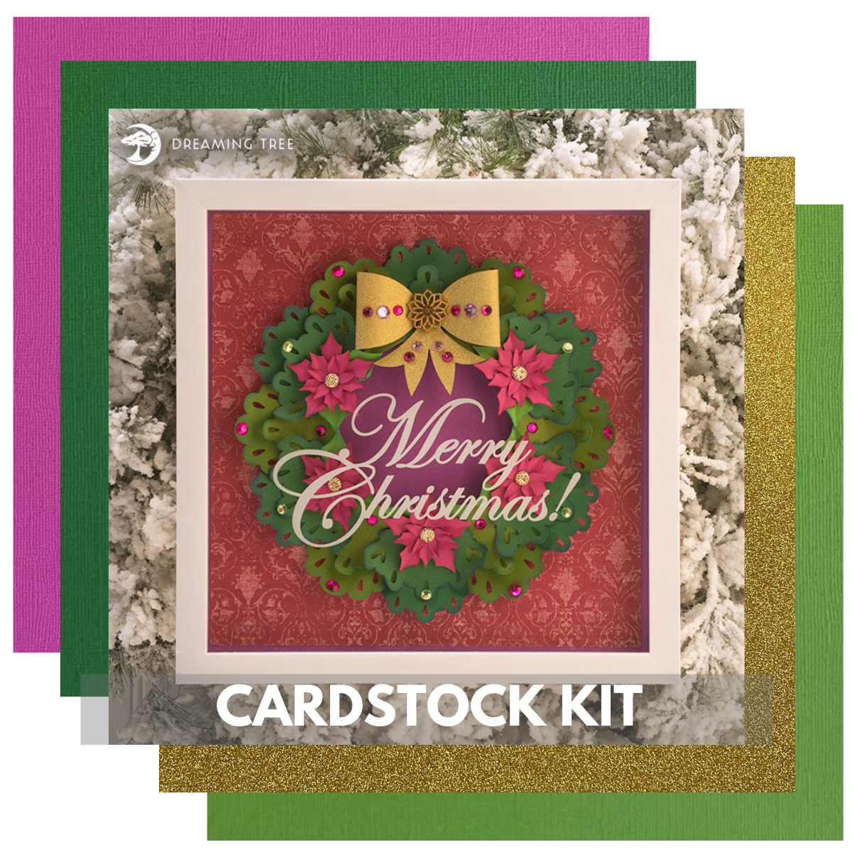 Paper Christmas Wreath Cardstock Kit for Dreaming Tree Christmas Wreath Sculpture SVG project.