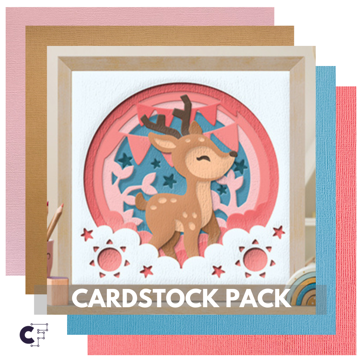 CREATIVE FABRICA CUTE FAWN 3D SHADOW BOX CARDSTOCK KIT - 9 Sheets - 12 ...
