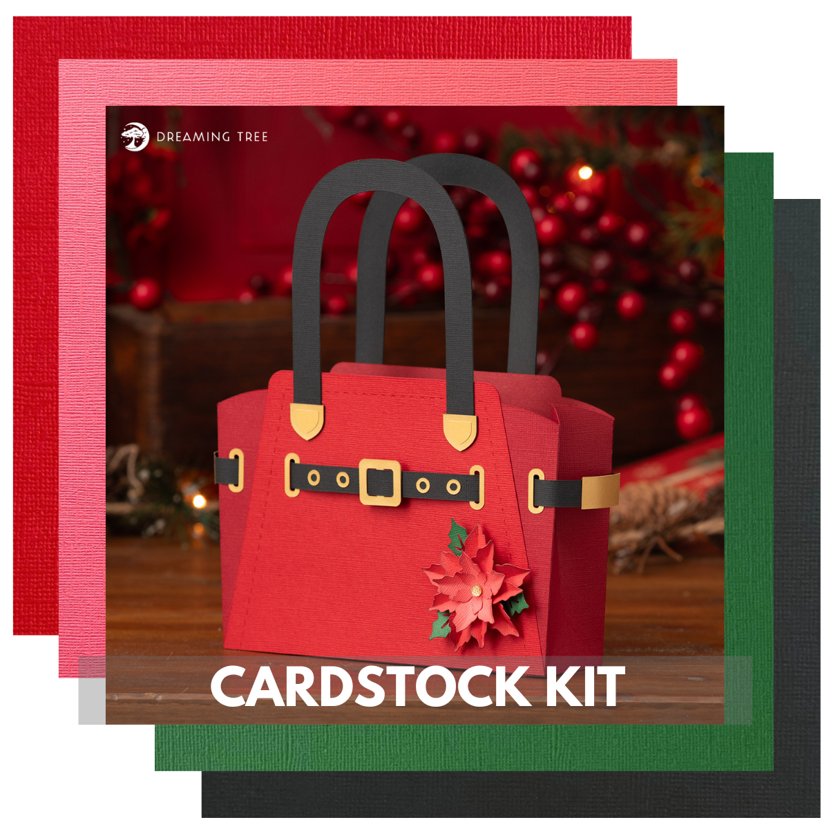 DIY Paper Christmas Gift Bag shaped like a purse files from Dreaming Tree
