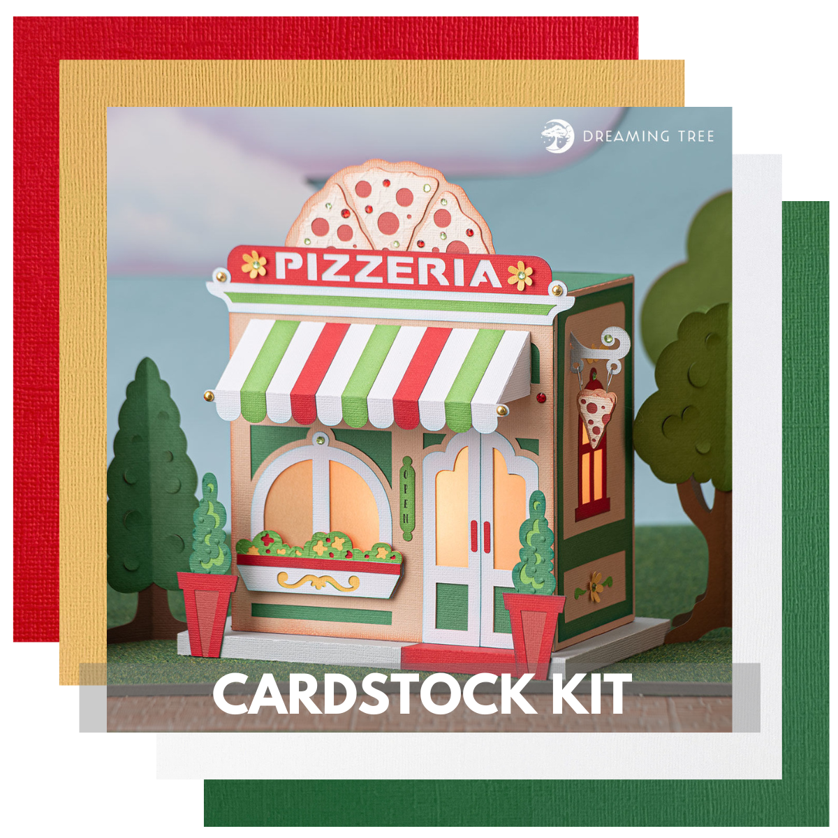 Dreaming Tree Pizzeria Cardstock Kit : dimensional pizza shop paper sculpture
