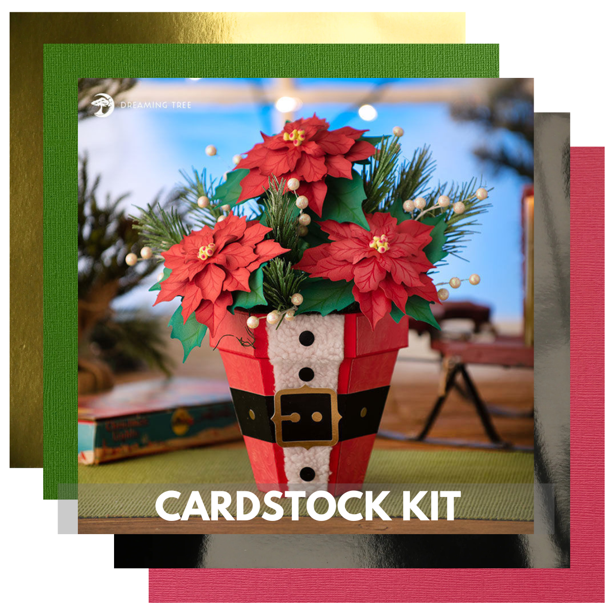 Dreaming Tree Poinsettia Planter Christmas Paper Flower kit