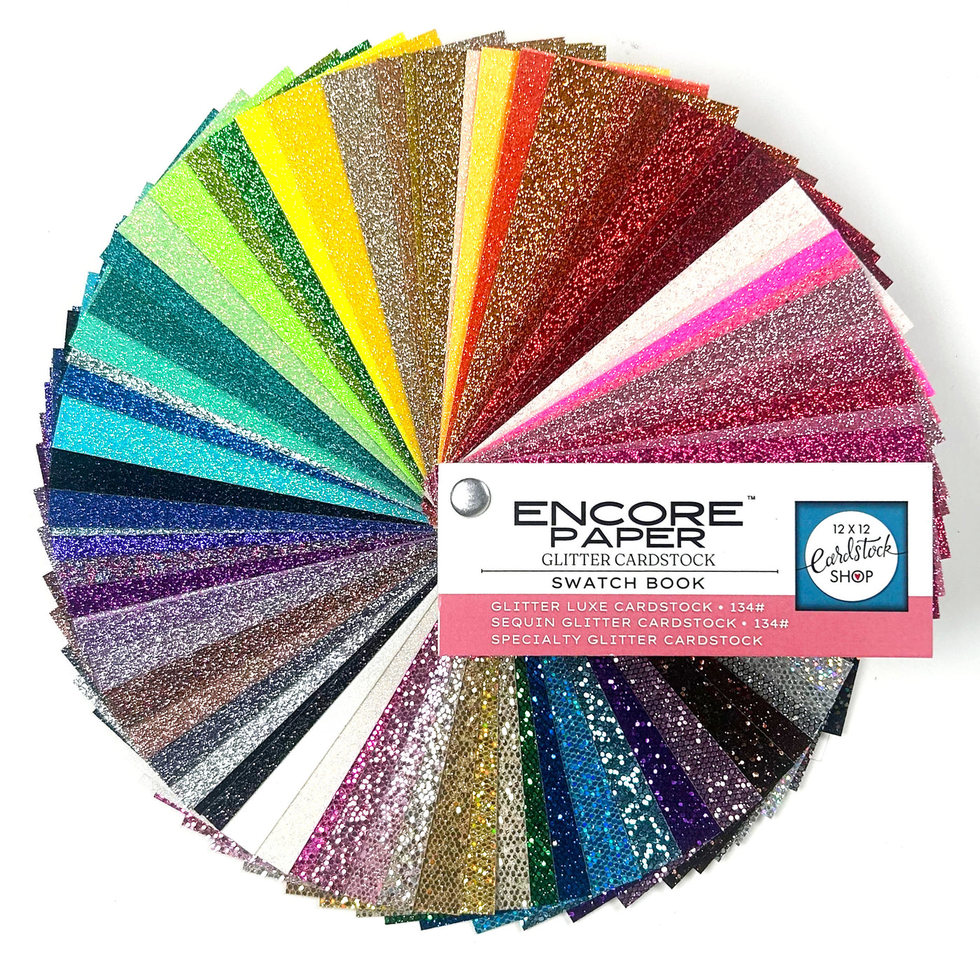 Encore Glitter Cardstock Swatch Book includes Glitter Luxe, Sequin Glitter and Specialty Glitter offering under the Encore Paper brand. 