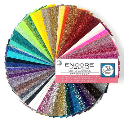 Encore Glitter Cardstock Swatch Book includes Glitter Luxe, Sequin Glitter and Specialty Glitter offering under the Encore Paper brand. 