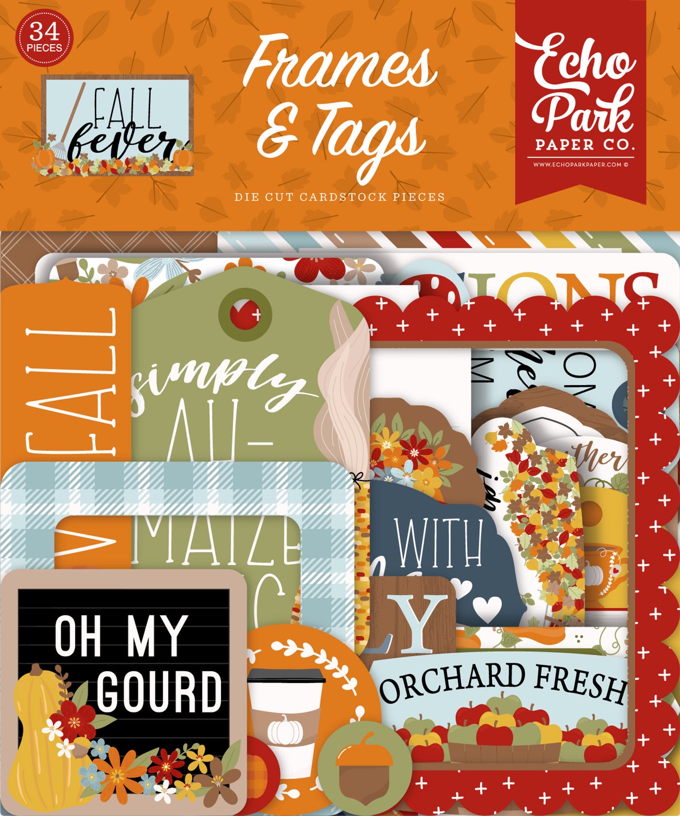 Fall Fever Frames & Tags Die Cut Cardstock Pack includes 34 different die-cut shapes ready to embellish any project. 