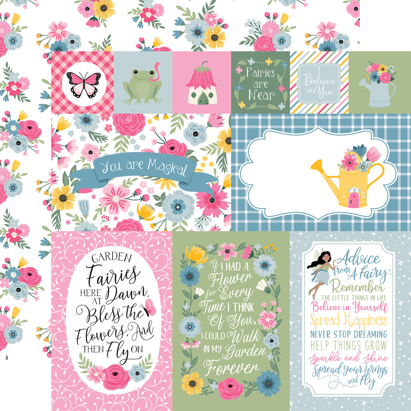 Fairy Garden multi journaling cards, flower pattern reverse.