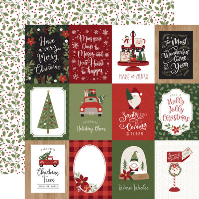 (Side A - Christmas journaling cards and phrases, Side B - holly with red berries all over on a white background). Archival safe.