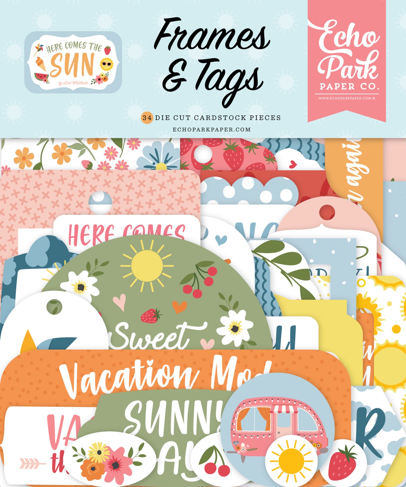 Here Comes The Sun Frames & Tags Die Cut Cardstock Pack. The pack includes 34 die-cut shapes that are ready to embellish any project. 