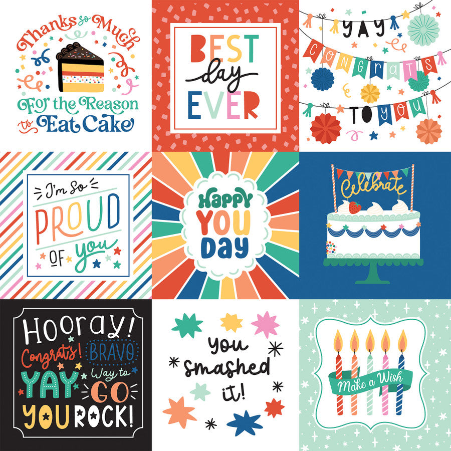 HIP HIP HOORAY 4X4 JOURNALING CARDS - 12x12 Double-Sided Patterned Paper - Echo Park