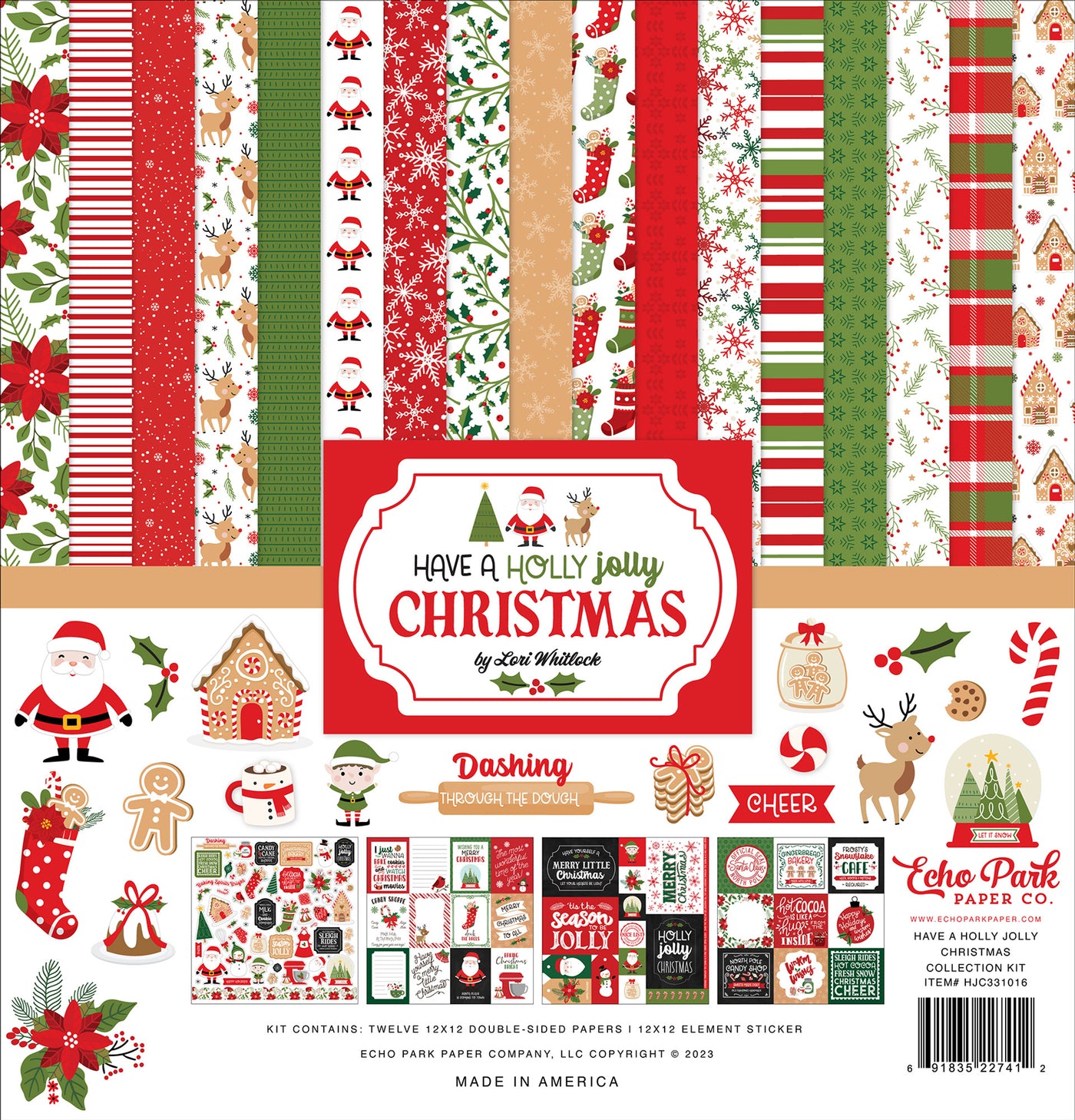 Collection of Christmas-themed paper sheets with festive designs and text.