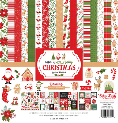 Collection of Christmas-themed paper sheets with festive designs and text.