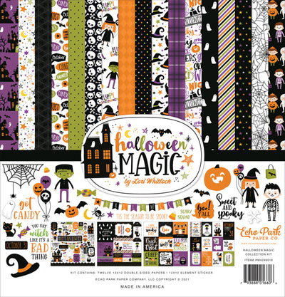 Halloween Magic collection Kit from Echo Park Paper - Kit contains twelve 12x12 double-sided papers, including a cover plus a 12x12 element sticker. Bewitching colors and Halloween theme. Archival quality and acid-free.