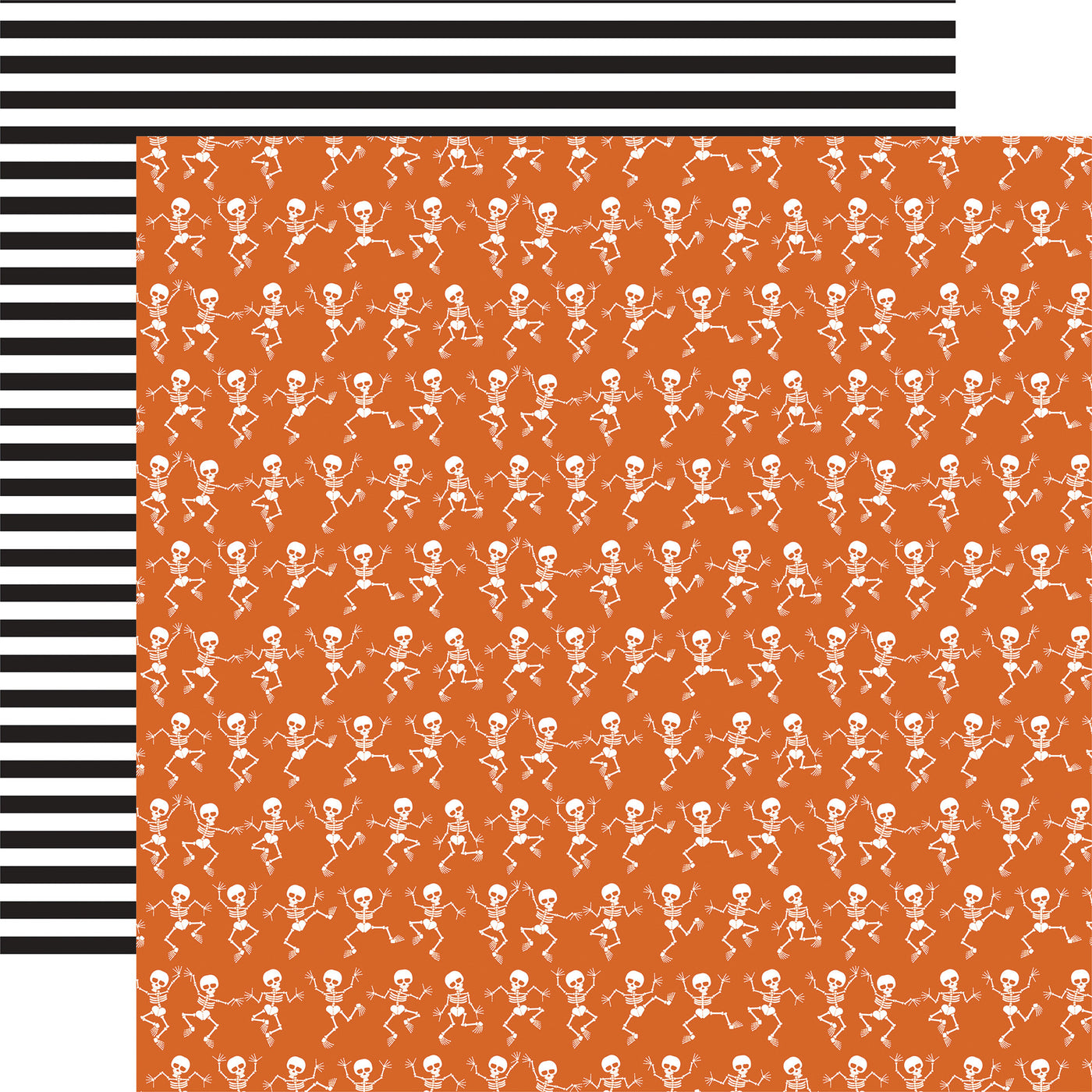 (Side A - white dancing skeletons on an orange background, Side B - black, and white stripes)