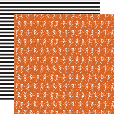 (Side A - white dancing skeletons on an orange background, Side B - black, and white stripes)
