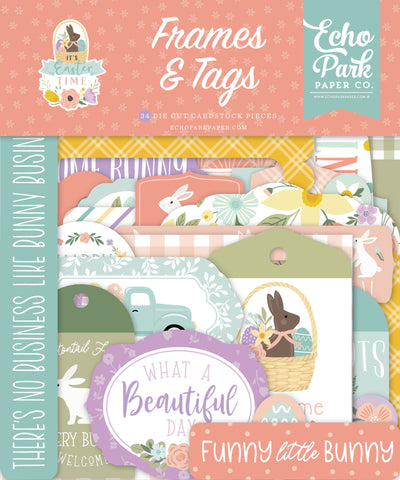It's Easter Time Frames & Tags Die Cut Cardstock. It includes 34 different die-cut shapes that are ready to embellish any project.