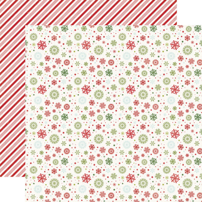 (Side A - red and green snowflakes on a white background, Side B - red and white candy cane stripe). Archival safe.