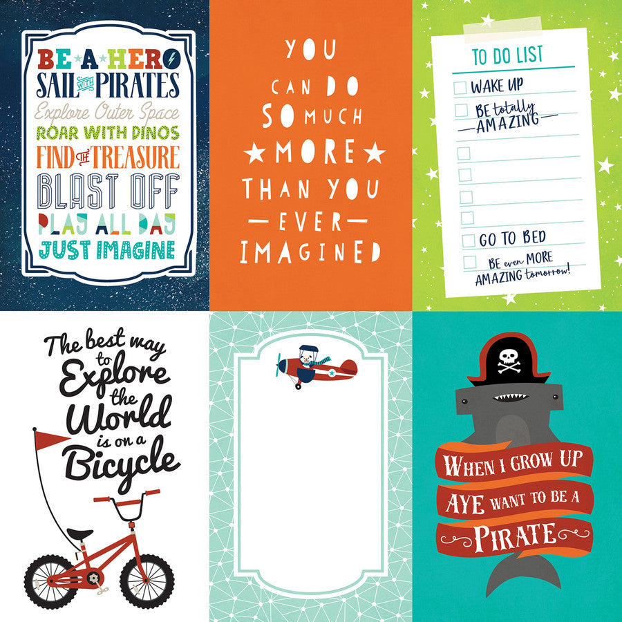 IMAGINE THAT BOY JOURNALING CARDS - 12x12 Double-Sided Patterned Paper - Echo Park