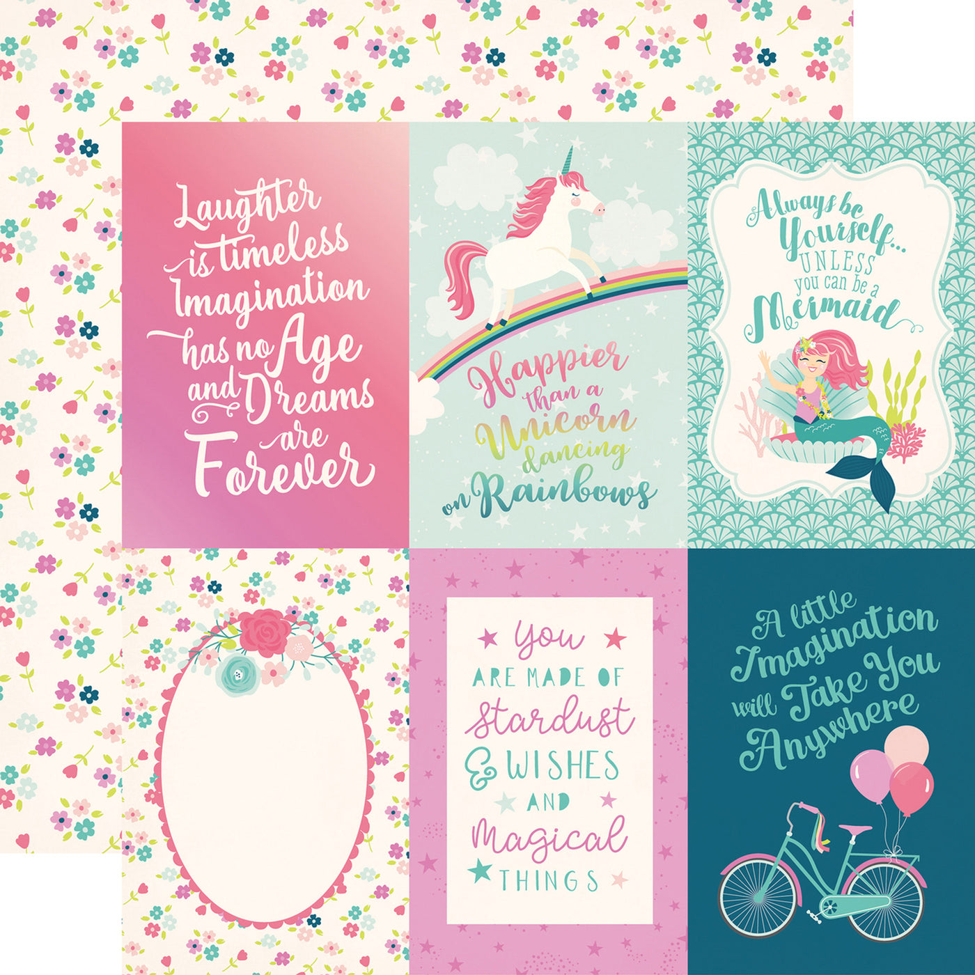 Set of little girl journaling cards with motivational quotes and illustrations with a floral background on the reverse.