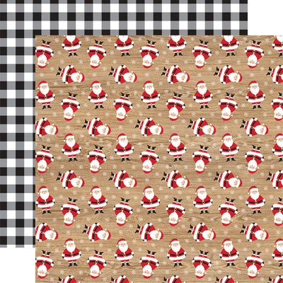 Archival safe (Side A - Santas all over on a brown woodgrain background, Side B - black and white gingham)