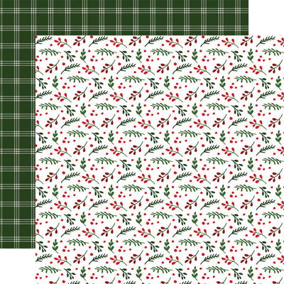 Archival safe (Side A - Christmas holly and berries on a white background, Side B - white plaid on a hunter-green background)