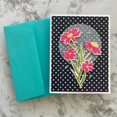 handmade card featuring blu raspberry envelope